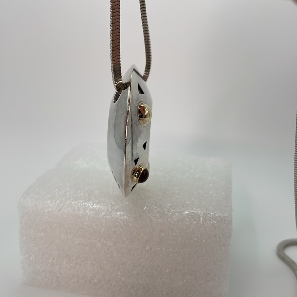 John Atencio Necklace Sterling Silver & 18K Gold Circle Pendant Necklace - Picture 7 of 11